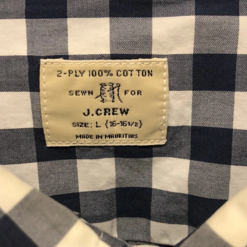 J Crew Buffalo Check Blue White Button Down Shirt Mens 16 - 16.5